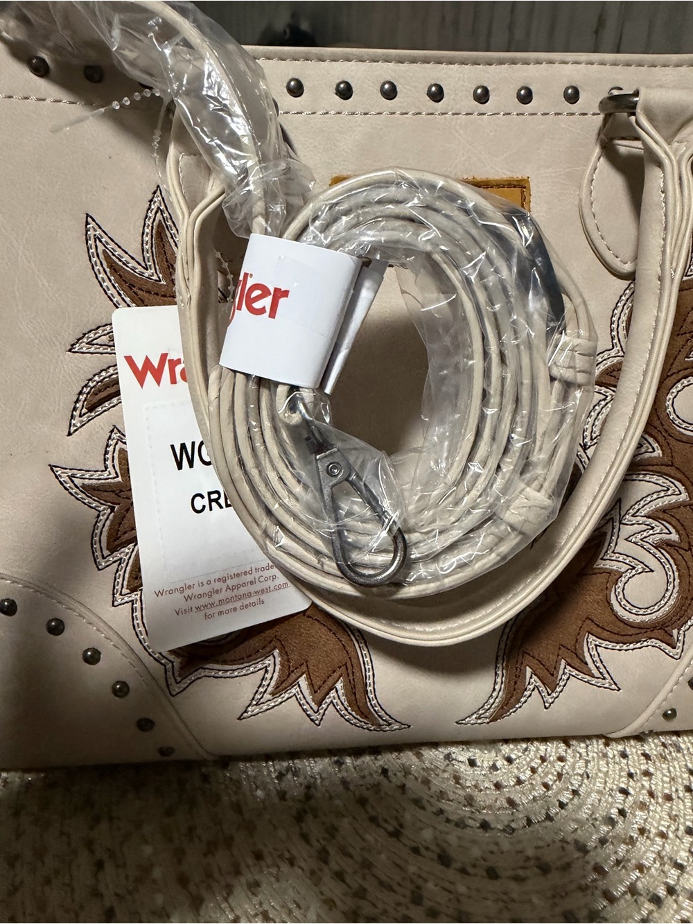 Wrangler Cream Satchel with Brown Western Embroidery - Picture 6 of 8